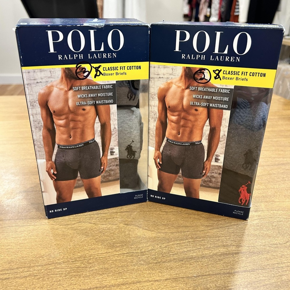 Set 5 Polo Ralph Lauren Boxer Briefs Mens M Gray Blk Classic Fit Cotton Tagless